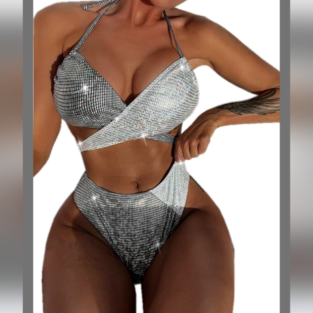 Unbranded Holographic Metallic Sz S Bikini Set
